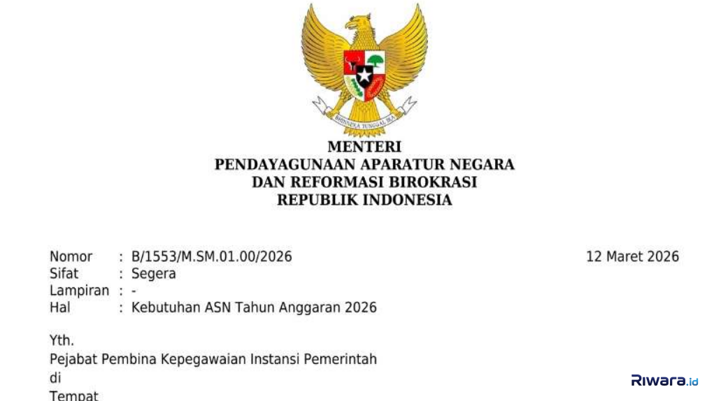 Surat Edaran Men Pan RB  Nomor : B/1553/M.SM.01.00/2026